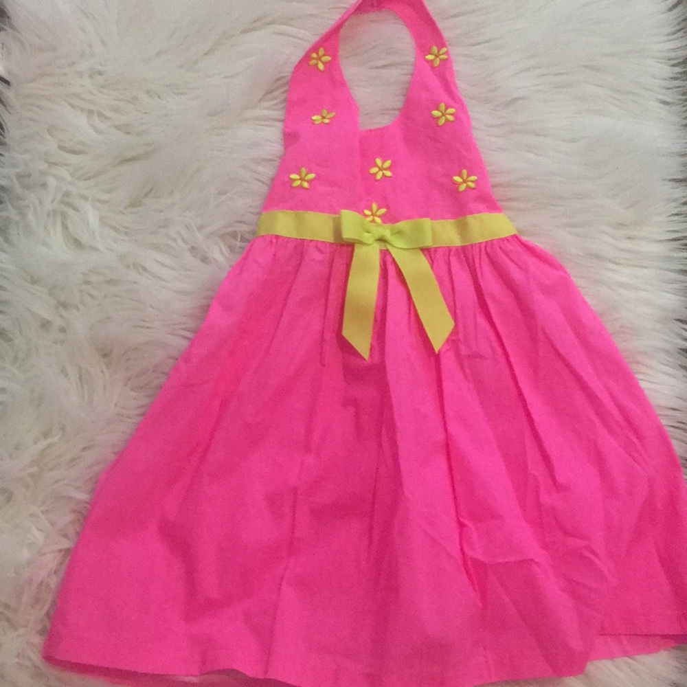 Pink and yellow halter dress
